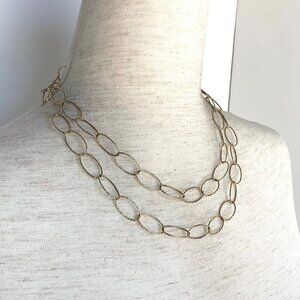 ITAOR Gold Vermeil Sterling Silver 925 Italy Oval Diamond Cut Chain Necklace 36"
